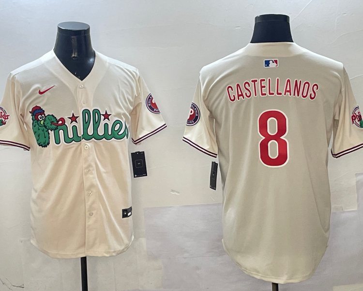 Men's Philadelphia Phillies Nick Castellanos #8 Cream Jersey