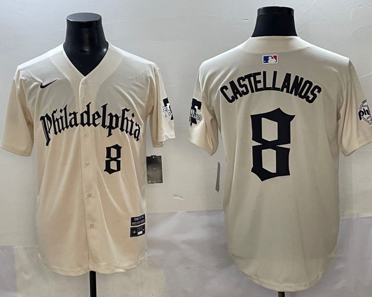 Men's Philadelphia Phillies Nick Castellanos #8 Cream Limited Jersey