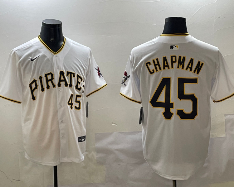 Men's Pittsburgh Pirates Aroldis Chapman #45 White Home Limited Jersey