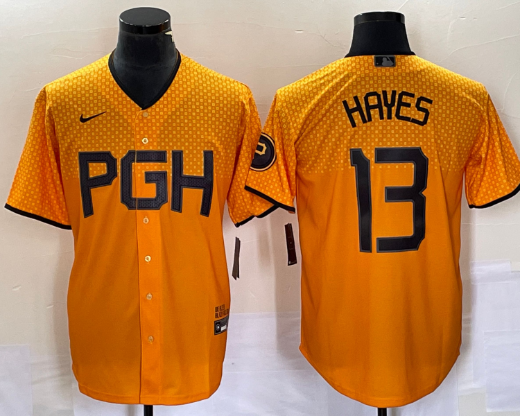 Men's Pittsburgh Pirates Ke'Bryan Hayes #13 Gold 2023 City Connect Jersey