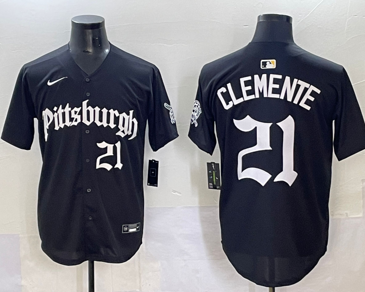 Men's Pittsburgh Pirates Roberto Clemente #21 Black Jersey