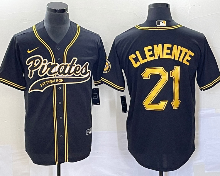 Men's Pittsburgh Pirates Roberto Clemente #21 Black Team Jersey Joint Edition