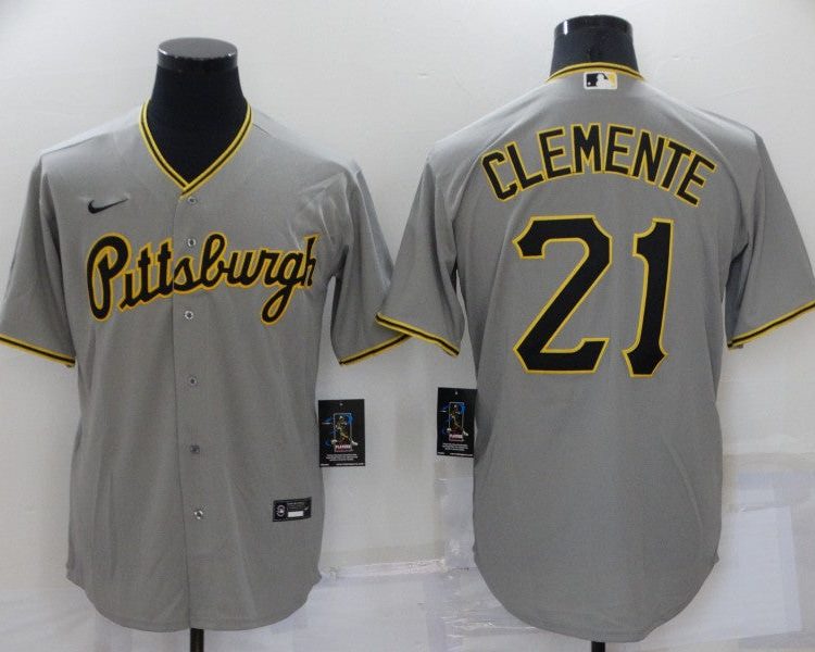 Men's Pittsburgh Pirates Roberto Clemente #21 Gray Baseball Jersey