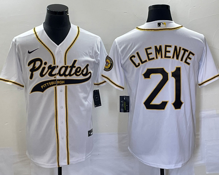 Men's Pittsburgh Pirates Roberto Clemente #21 White Team Jersey Joint Edition