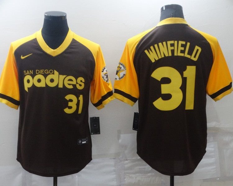 Men's San Diego Padres Dave Winfield #31 Brown Stitched Jersey