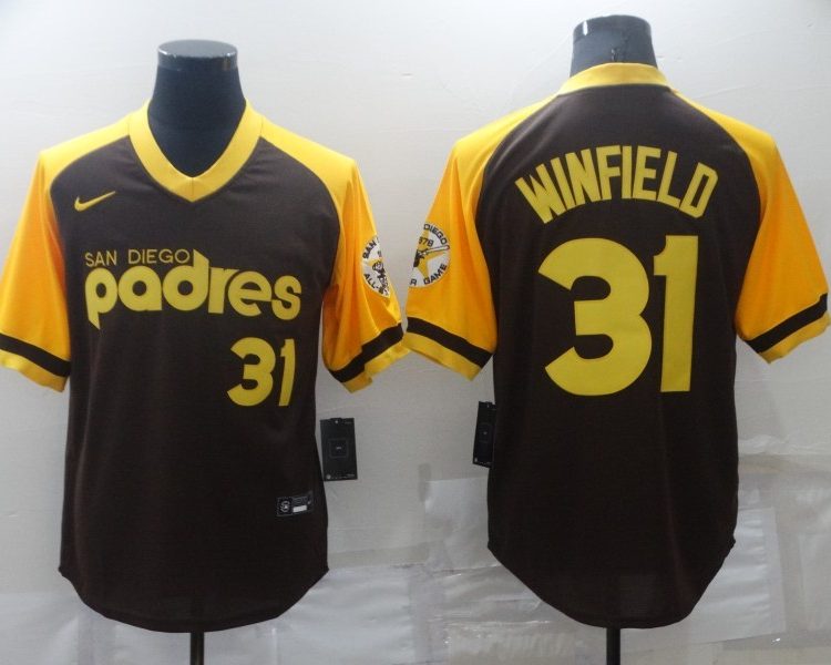 Men's San Diego Padres Dave Winfield #31 Brown Stitched Jersey
