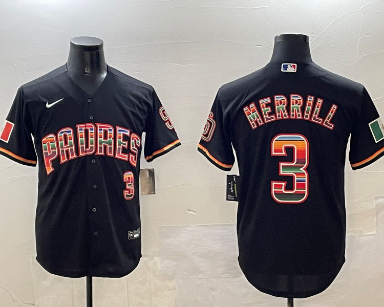 Men's San Diego Padres Jackson Merrill #3 Black Jersey