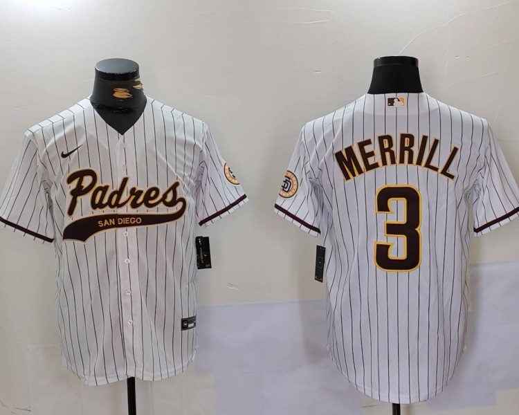 Men's San Diego Padres Jackson Merrill #3 White Alternate Jersey