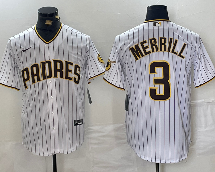 Men's San Diego Padres Jackson Merrill #3 White Home Jersey