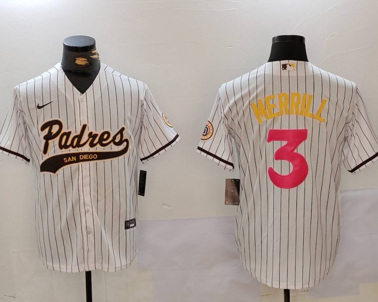 Men's San Diego Padres Jackson Merrill #3 White Jersey