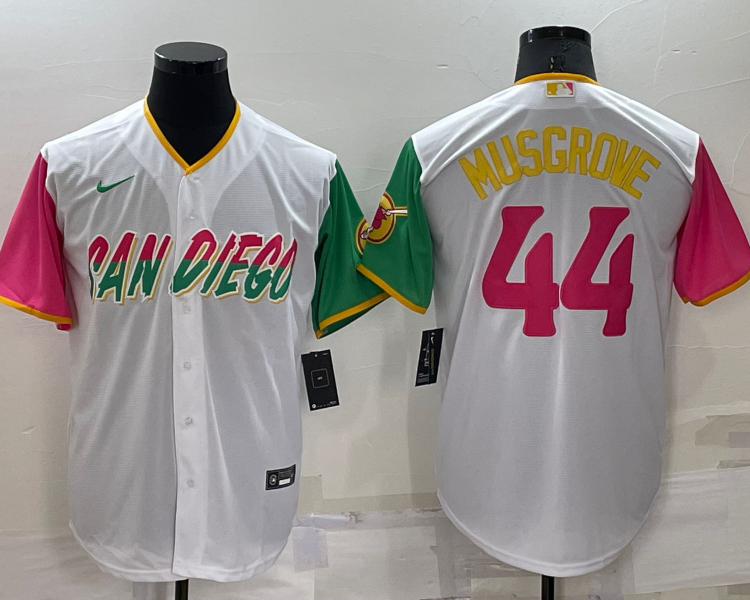 Men's San Diego Padres Joe Musgrove #44 White Stitched Jersey