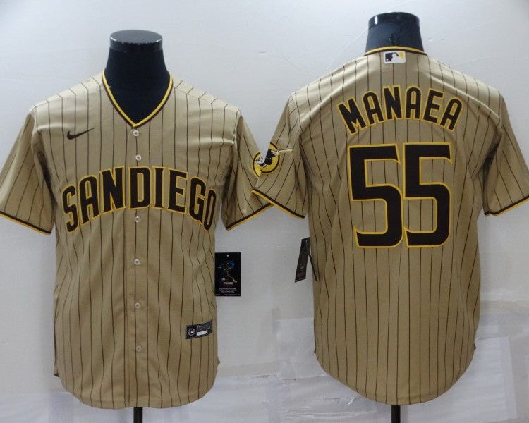 Men's San Diego Padres Sean Manaea #55 Khaki Stitched Jersey