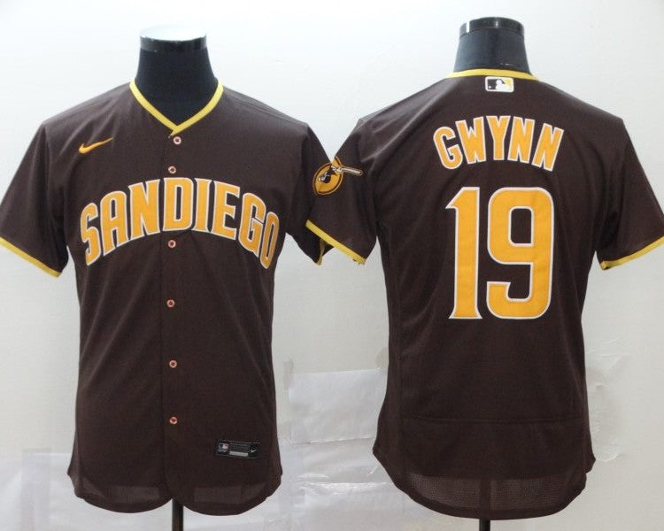 Men's San Diego Padres Tony Gwynn #19 Brown Stitched Jersey