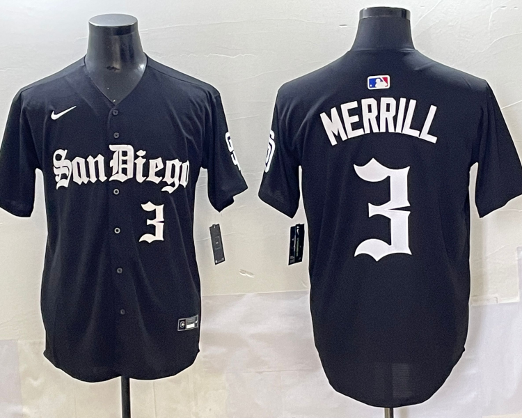 Men's San Diego Padres Jackson Merrill #3 Black Jersey