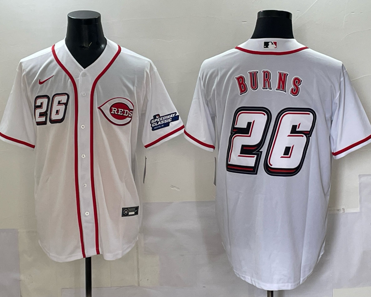Men's Cincinnati Reds Chase Burns #26 White 2025 MLB Speedway Classic Home Jersey