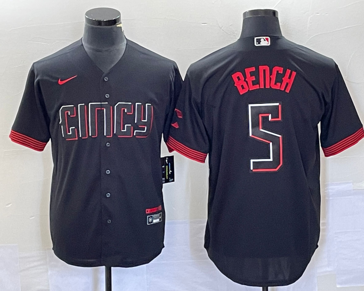 Men's Cincinnati Reds Johnny Bench #5 Black 2023 City Connect Jersey