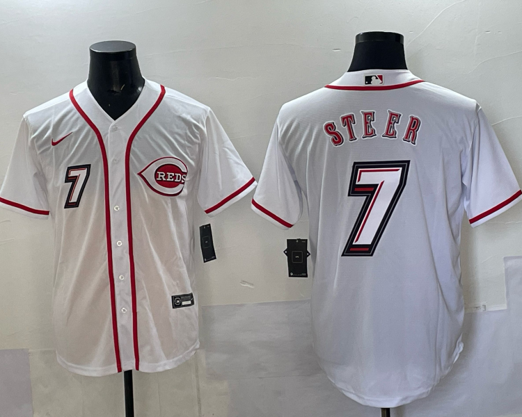 Men's Cincinnati Reds Spencer Steer #7 White 2025 MLB Speedway Classic Home Jersey