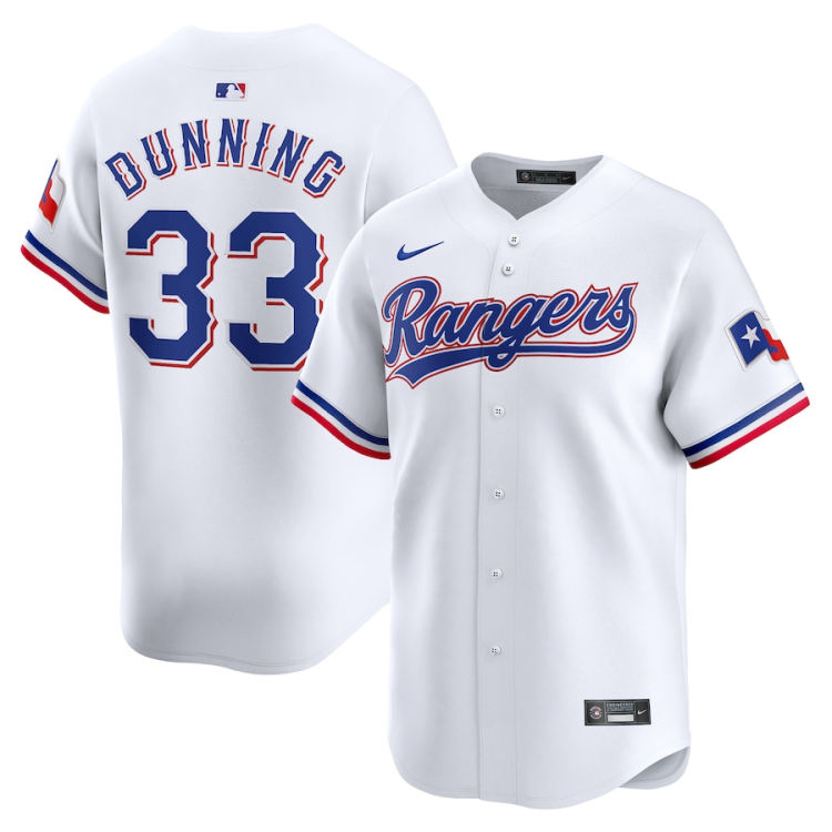 Men's Texas Rangers Dane Dunning #33 White Home Limited Jersey