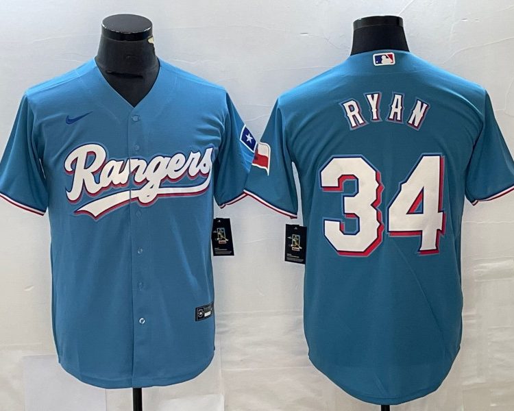 Men's Texas Rangers Nolan Ryan #34 Light Blue Jersey