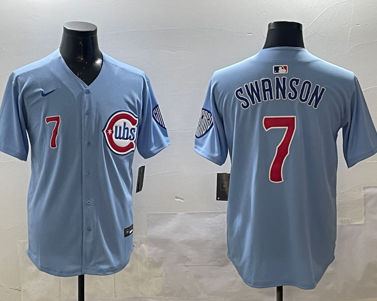 Men's Chicago Cubs Dansby Swanson #7 Baby Blue 2nd Alternate Limited Jersey