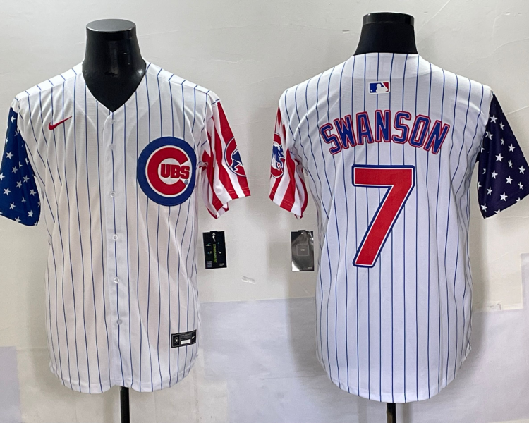 Men's Chicago Cubs Dansby Swanson #7 White Jersey