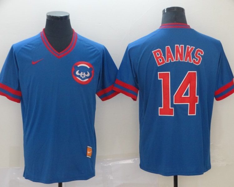 Men's Chicago Cubs Ernie Banks #14 Blue Jersey