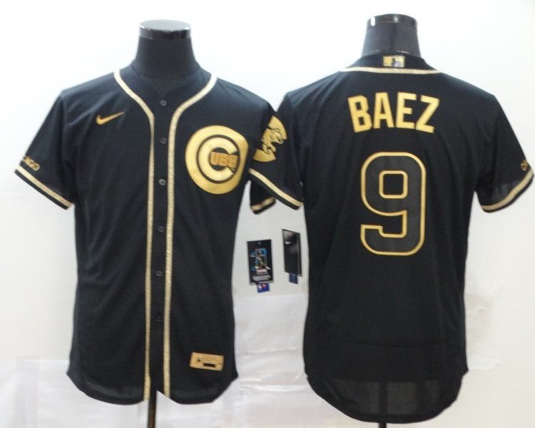 Men's Chicago Cubs Javier Baez #9 Black Stitched Jersey