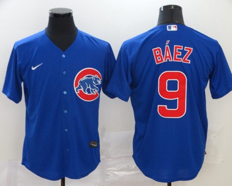 Men's Chicago Cubs Javier Baez #9 Blue Baseball Jersey