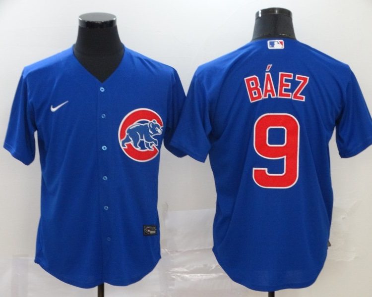 Men's Chicago Cubs Javier Baez #9 Blue Baseball Jersey