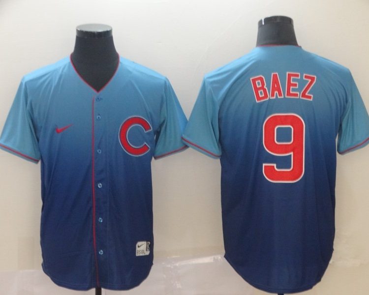 Men's Chicago Cubs Javier Baez #9 Blue Jersey