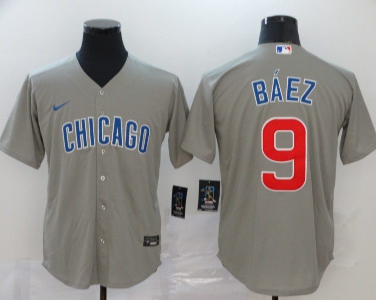 Men's Chicago Cubs Javier Baez #9 Gray Baseball Jersey