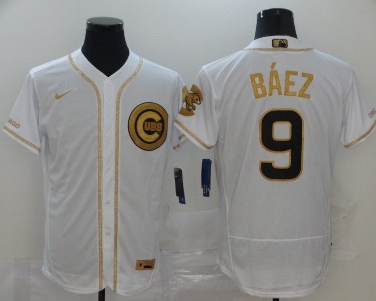 Men's Chicago Cubs Javier Baez #9 White Alternate Jersey