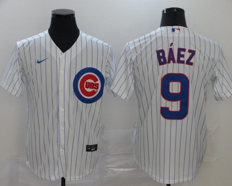 Men's Chicago Cubs Javier Baez #9 White Baseball Jersey