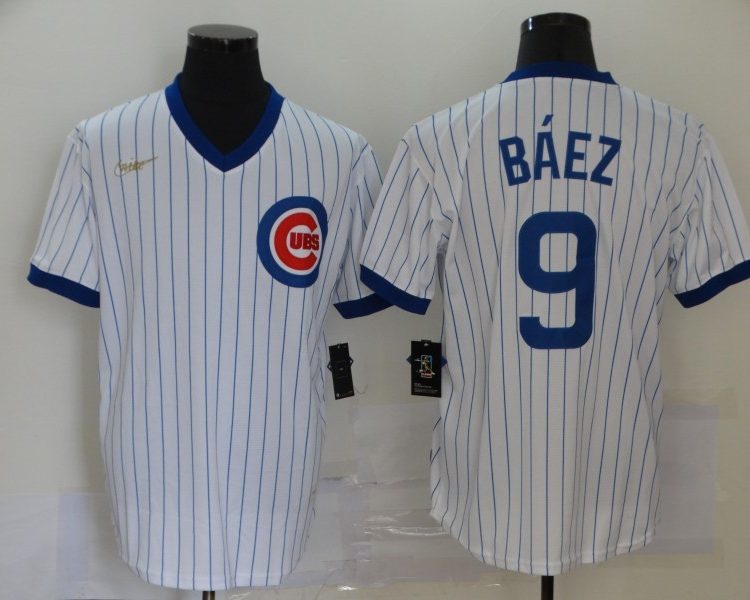 Men's Chicago Cubs Javier Baez #9 White Stitched Jersey