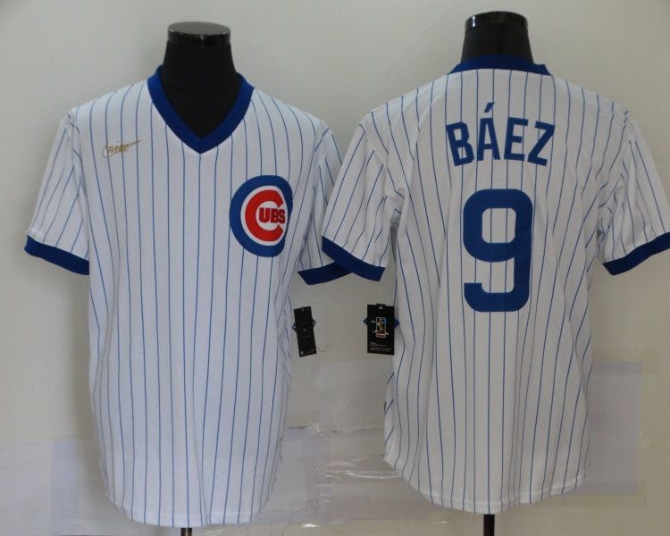 Men's Chicago Cubs Javier Baez #9 White Stitched Jersey