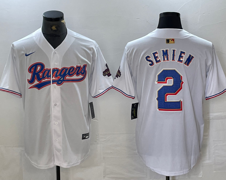 Men's Texas Rangers Marcus Semien #2 White 2024 Gold Collection Limited Jersey