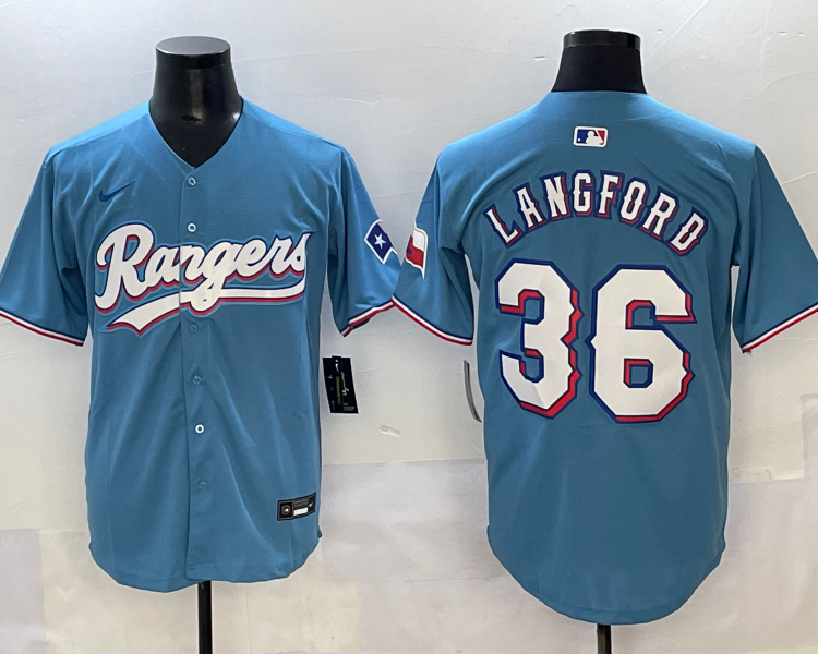 Men's Texas Rangers Wyatt Langford #36 Light Blue Jersey