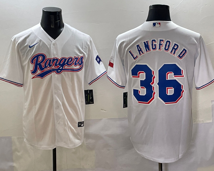 Men's Texas Rangers Wyatt Langford #36 White Home Limited Jersey