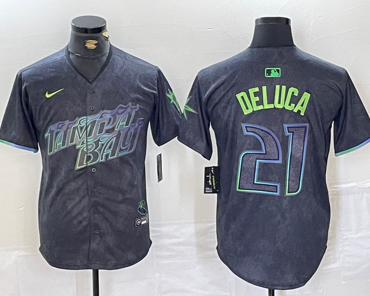 Men's Tampa Bay Rays Jonny DeLuca #21 Charcoal 2024 City Connect Limited Jersey