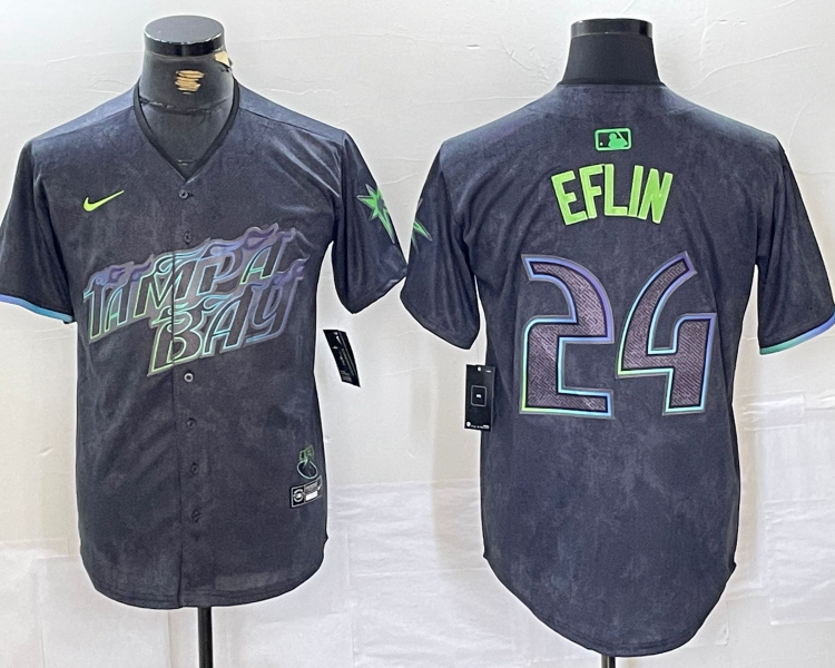 Men's Tampa Bay Rays Zach Eflin #24 Charcoal 2024 City Connect Limited Jersey