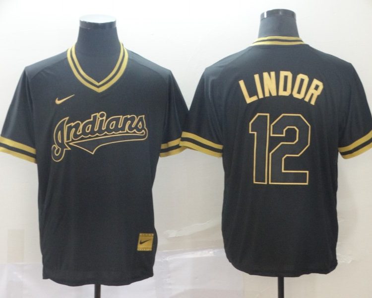 Men's Cleveland Guardians Francisco Lindor #12 Black Baseball Jersey