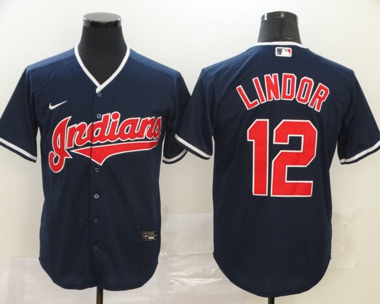 Men's Cleveland Guardians Francisco Lindor #12 Navy Baseball Jersey