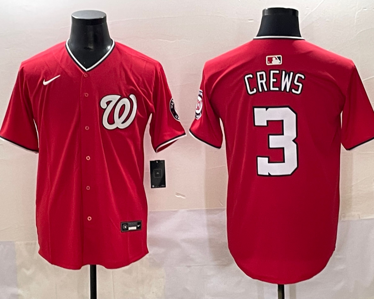 Men's Washington Nationals Dylan Crews #3 Red Jersey
