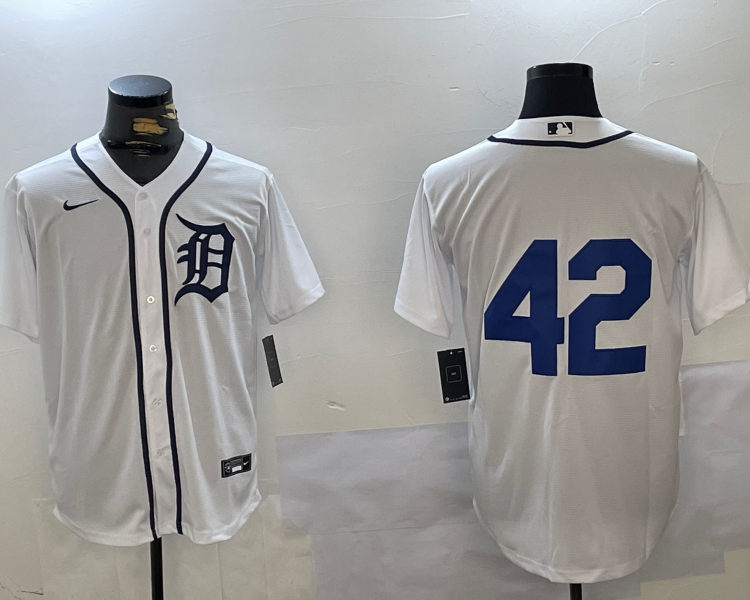 Men's Detroit Tigers #42 White 2024 Jackie Robinson Day Home Limited Jersey
