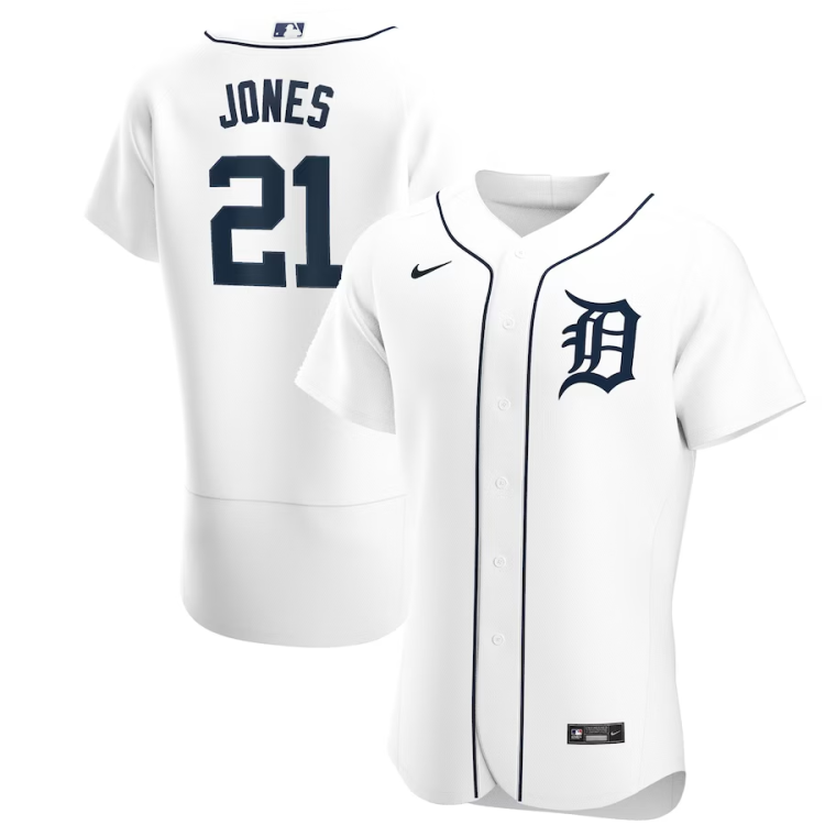 Men's Detroit Tigers Jacoby Jones #21 White Home Authentic Jersey