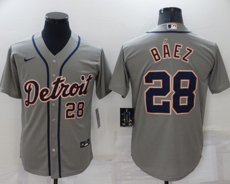 Men's Detroit Tigers Javier Baez #28 Gray Baseball Jersey