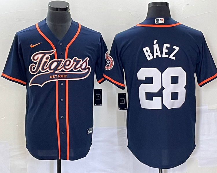 Men's Detroit Tigers Javier Baez #28 Navy Jersey Joint Edition