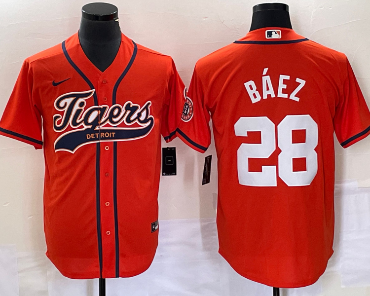Men's Detroit Tigers Javier Baez #28 Orange Jersey Joint Edition