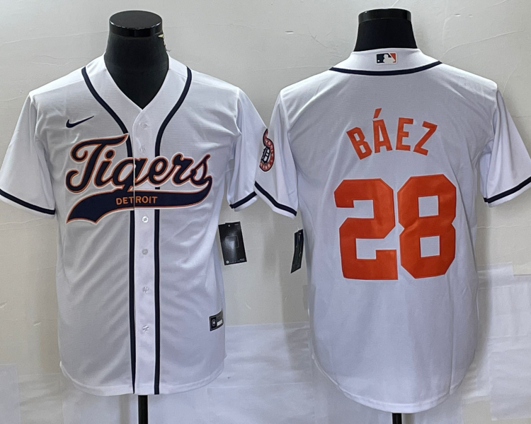 Men's Detroit Tigers Javier Baez #28 White Jersey Joint Edition