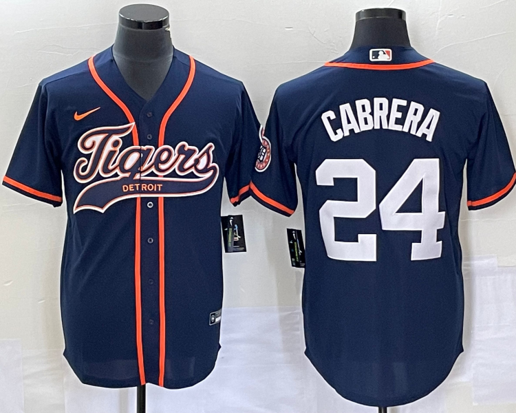 Men's Detroit Tigers Miguel Cabrera #24 Navy Jersey Joint Edition